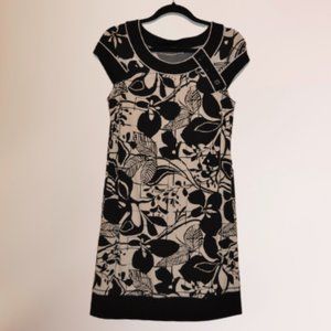 BCBG MAXAZRIA-FLORAL-DRESS-BLK-WHITE-SM